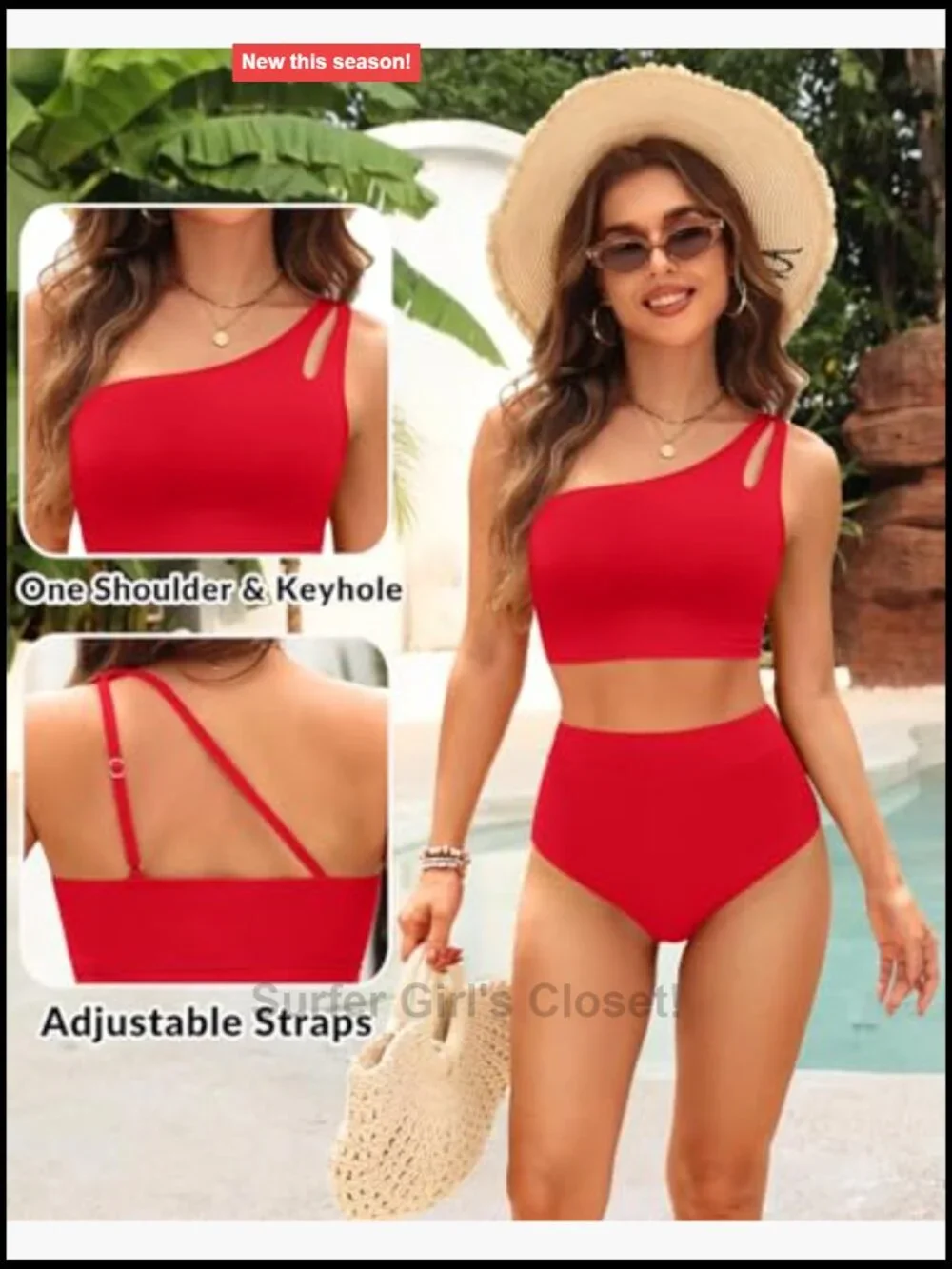 One Shoulder High Waisted Bikini Set Tummy Control Full Coverage Swimwear